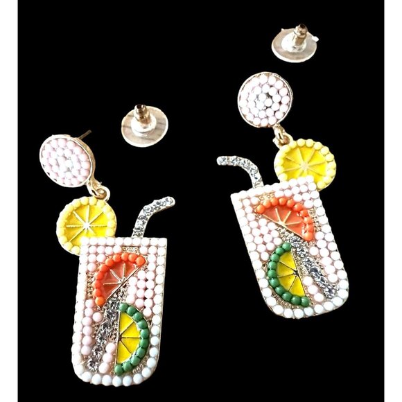 Tropical Cocktail Earrings Beaded Dangle Posts Lemon Lime Cruise Island … - Picture 6 of 12
